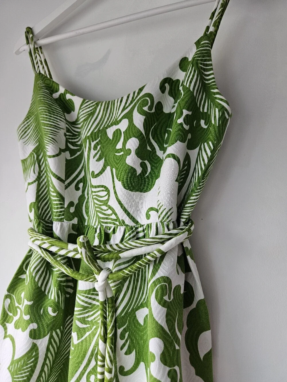 Milly New York Tropical Green And White Quilted Rope Belted Lined Mini Dress